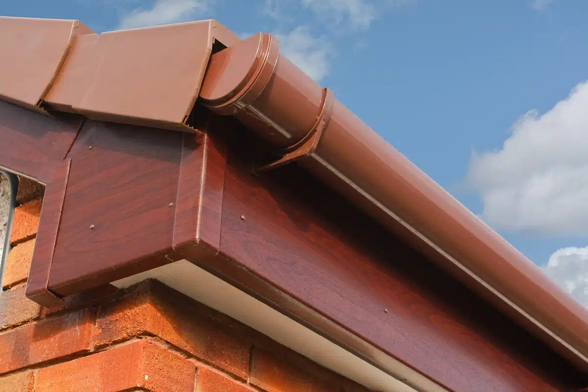 Roof, fascia, and gutters on a home