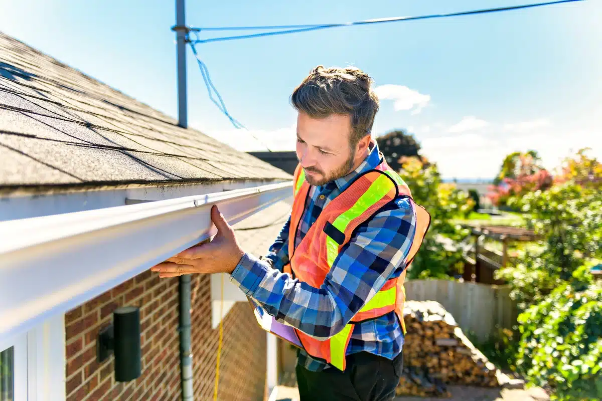 Inspector checking the condition of a gutter