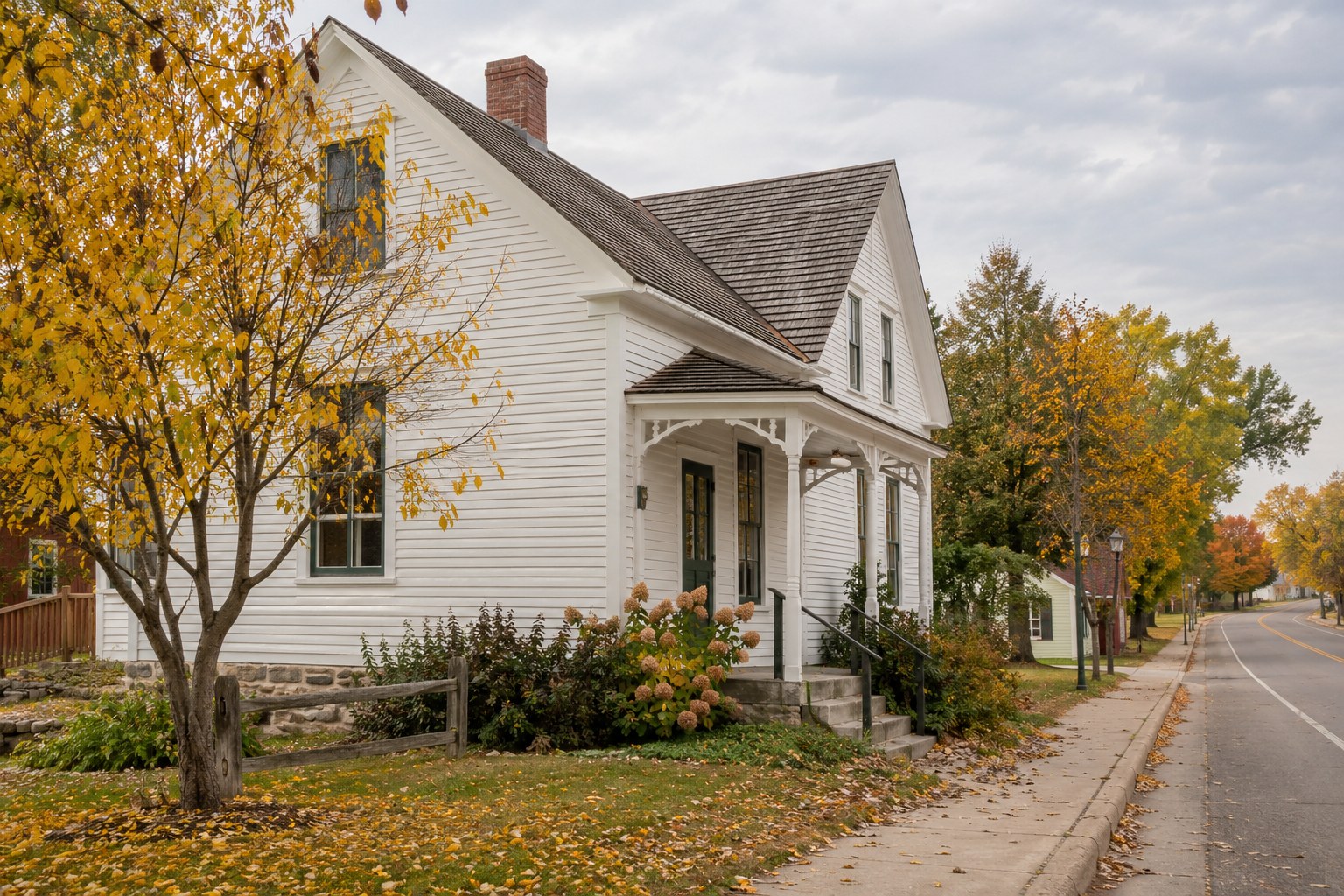 AI-generated historic architecture in Old Cottage Grove village