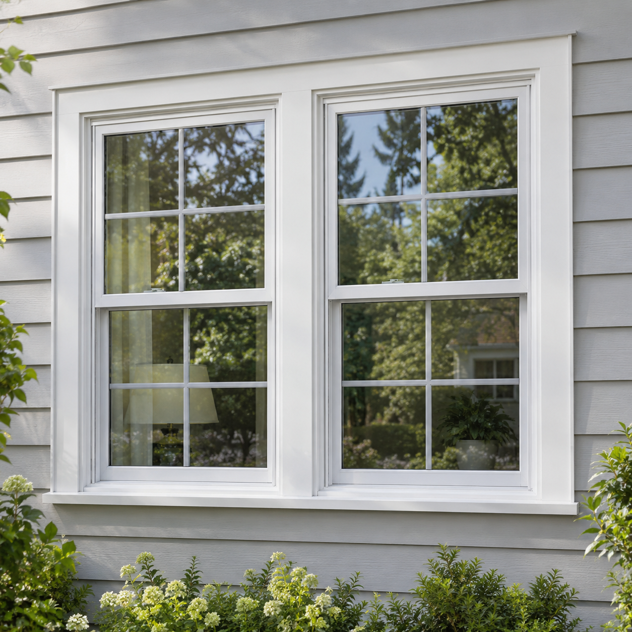 White-framed residential windows (AI-generated illustration)