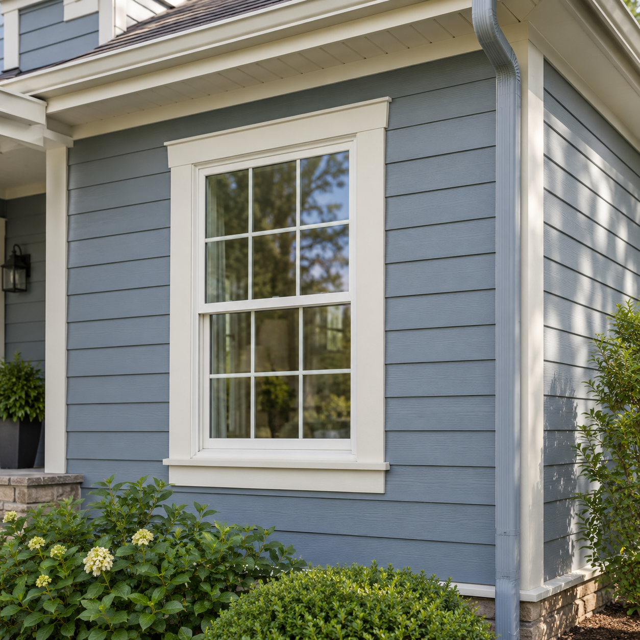 Coordinated painted siding, window trim and roofline