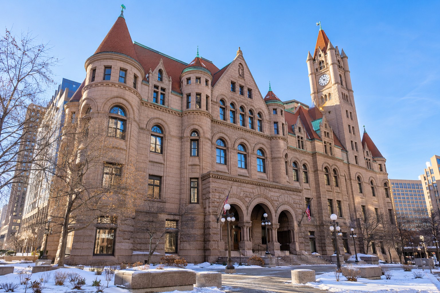 AI-generated Landmark Center in downtown Saint Paul in winter