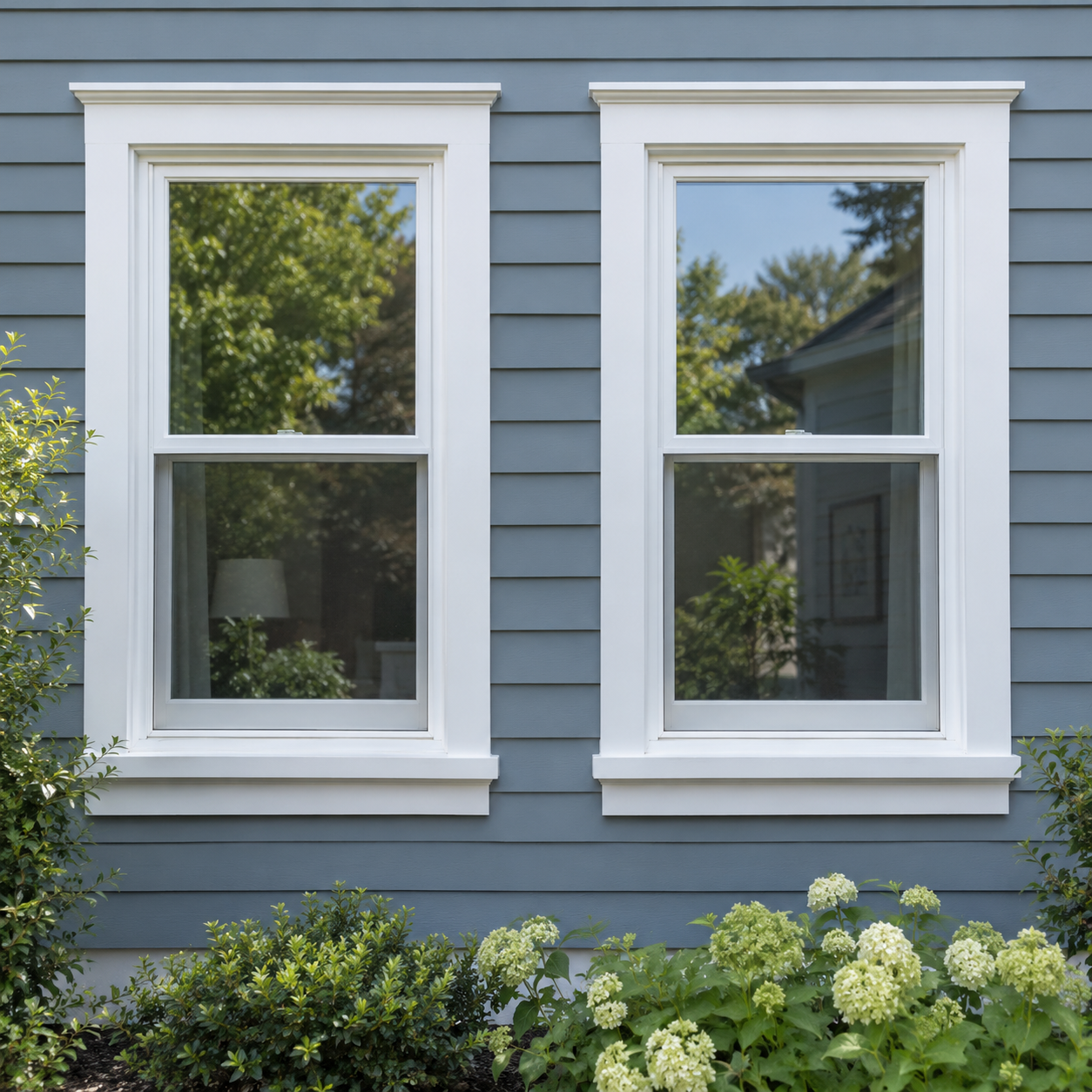 Pair of white double-hung windows (AI-generated illustration)