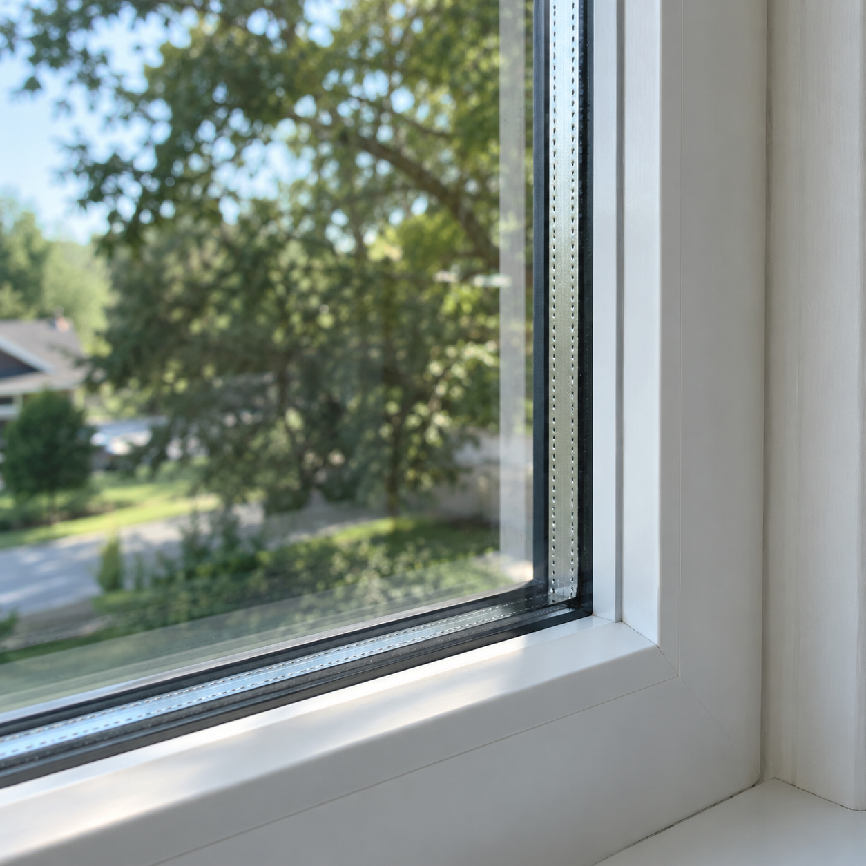 Insulated window glass and perimeter spacer detail (AI-generated illustration)