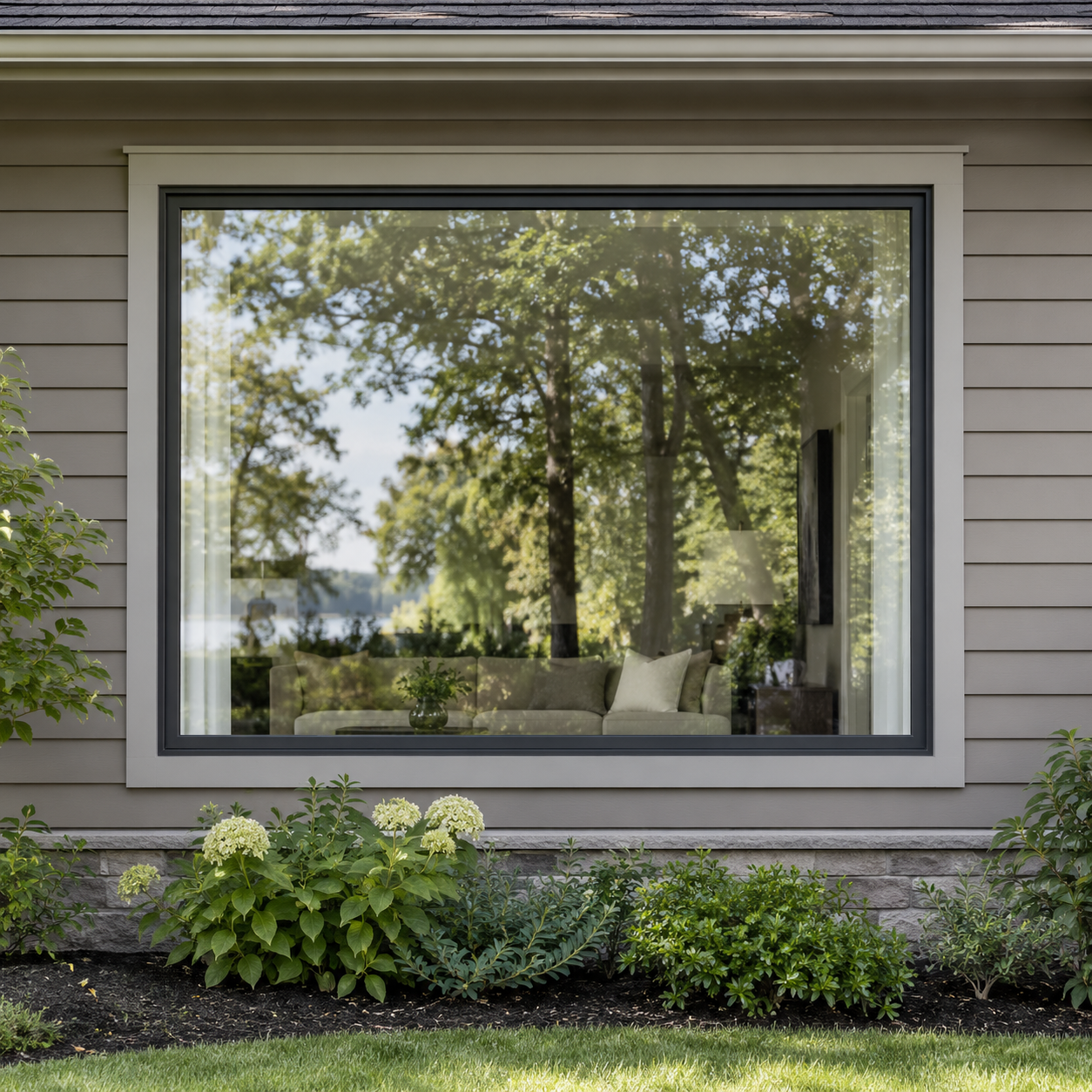 Large fixed picture window on a house (AI-generated illustration)