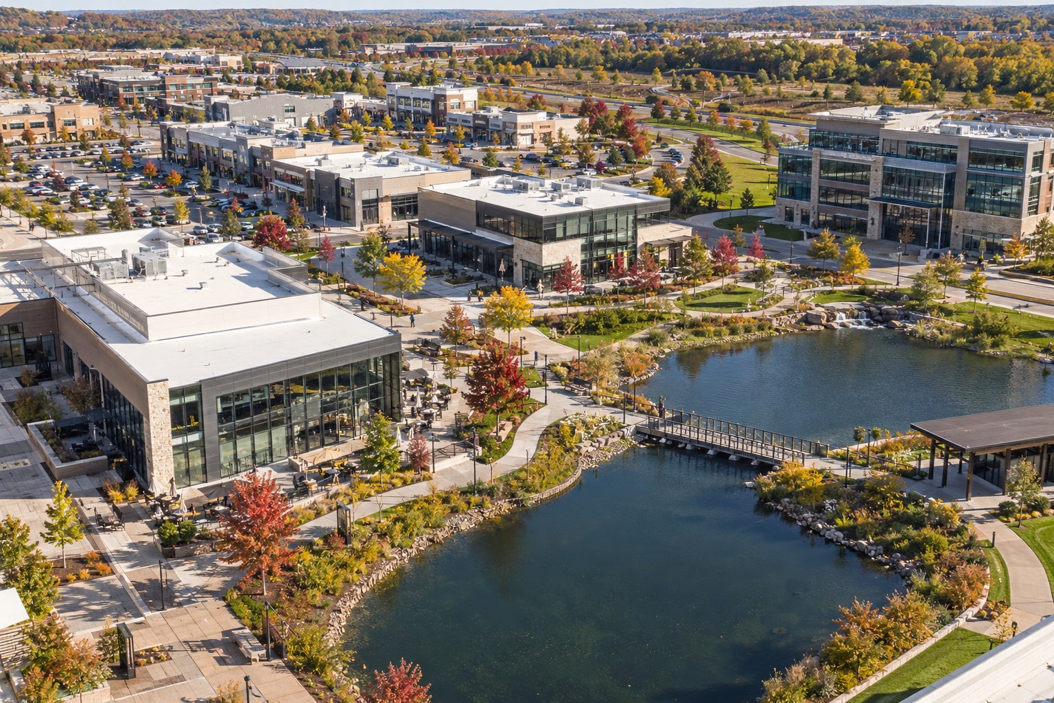 AI-generated aerial view of the modern CityPlace district in Woodbury
